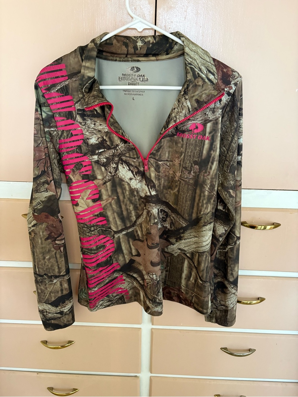 Mossy Oak Women's Brown Camo Long Sleeve Top with Pink Accents